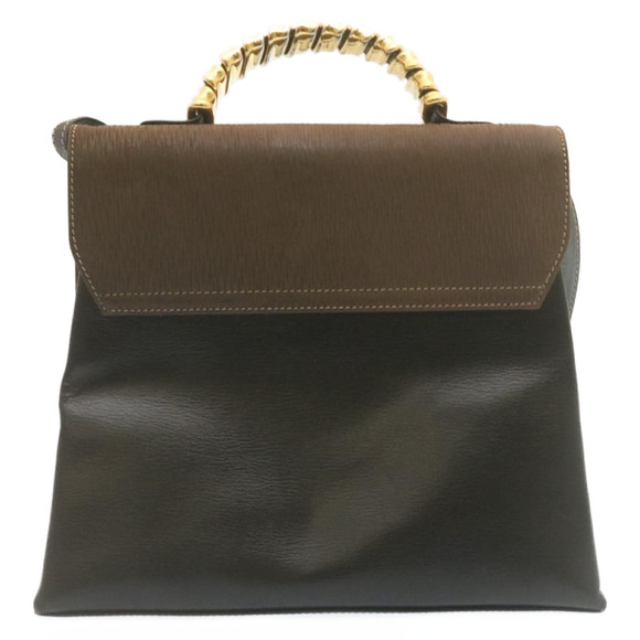 LOEWE Twist handle Velazquez Hand Bag Leather 2way Black Brown Auth am2237g - Picture 2 of 10